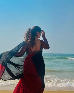 Elegant Red Saree blouse not included
