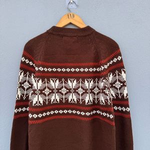 Brown Patterned Knit Sweater