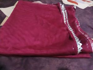 Maroon Dupatta with Silver Border