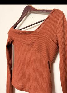 Stylish Brown Ribbed Top