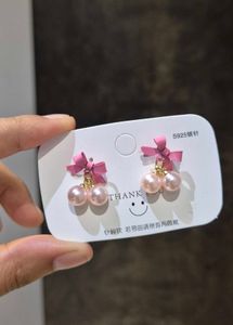 Pink Bow N Pearl Stud Earrings