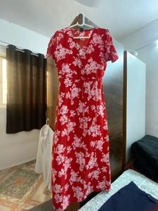 Chinese Red Floral Wrap Dress