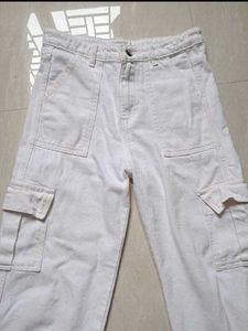 White Wide Leg Cargo Pants