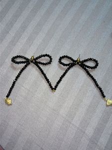 Black Bow Beaded Earrings