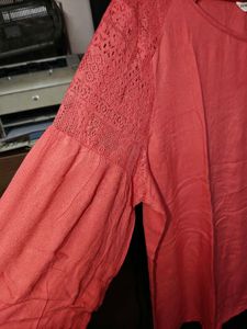 Coral Lace Sleeve Top