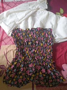 Fake 2 Piece Floral Print Peplum Top - Stretchable