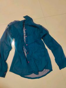 Teal Sheer Button-Down Top