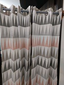 Geometric Print White Curtains