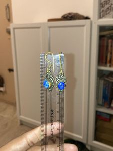 Simple Silver Oxidised Earrings With Blue Stone