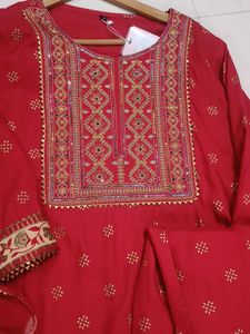 Red Embroidered Kurta Set