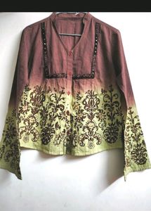 Embroidered Button-Up Top
