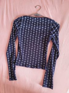H&amp;M Lace Detail Floral Long Sleeve Ribbed Top/ S