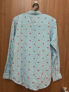 Blue Striped Red Heart Print Shirt
