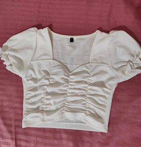 White Ruched Crop Top