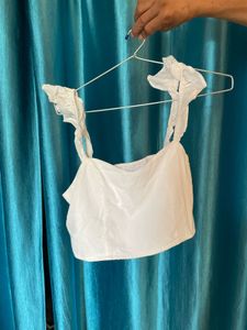 White Ruffle Crop Top