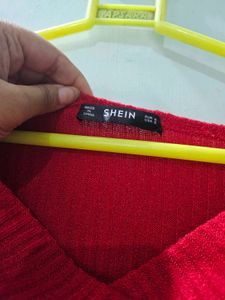 Red Ribbed Wrap Top