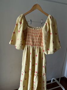 Yellow Embroidered Square neck Maxi Dress