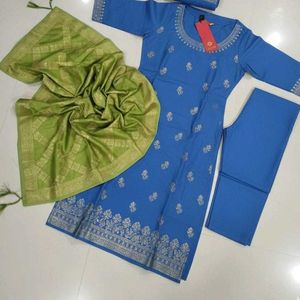 Brand New Vishudh Blue Kurti Pant with Dupatta