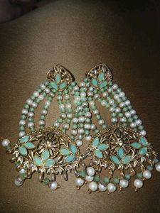 Mint &amp; Pearl Statement Earrings