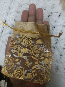 Cute Gold Floral Organza Favor Bags - Set of 2