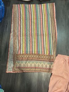 Peach Embroidered Kurti Pant Set