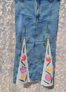 Denim Skirt with Floral Design
