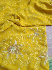 Yellow Sareewith Silver Sides