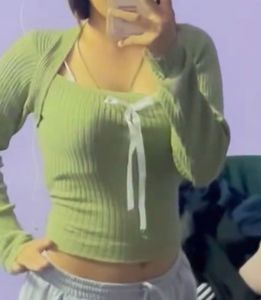 Green Knit Top with Bow