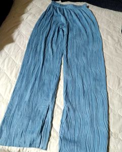 Blue Plisse Wide Leg Pants