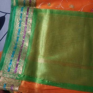 Orange Saree with Blouse.