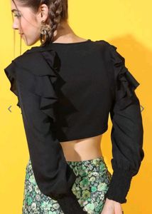 Black Ruffle Crop Top