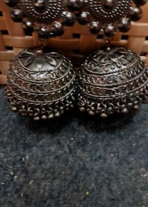 Oxidized Silver Jhumka Earrings