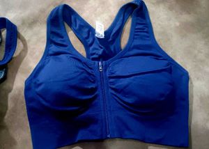 Navy Blue Zip Front Sports Bra