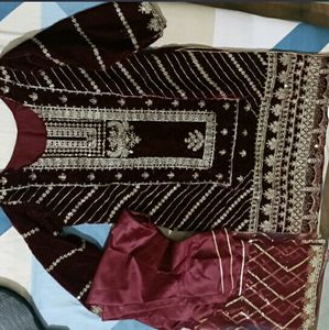 Sale🎉Velvet Cording Sequence Embroidery Work Suit