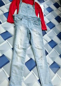 Girl&#39;s Denim Overall Short T-shirt
