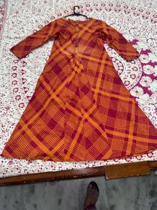 Checked Orange Kurta