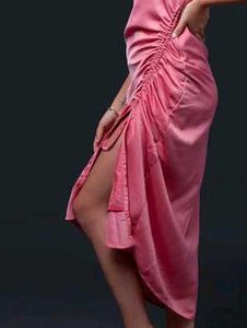 Pink Solid Strappy Midi Dress