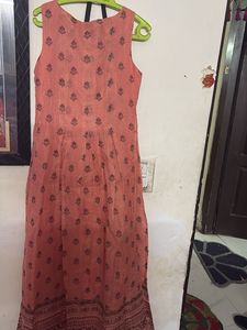 Peach Printed Ethnic Dress