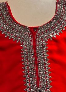 Red real Mirror Work Kurta