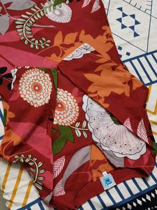 Women Red Cotton Floral Printed Kurta