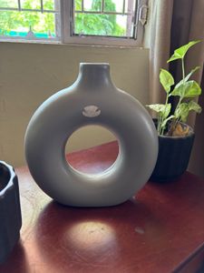 Donut Pot With Red Flowers