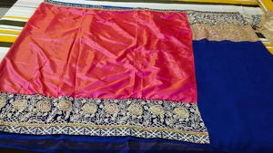Pink And Blue Sari With Blouse