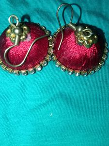 Red &amp; Gold Jhumka Earrings