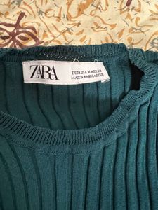 Zara Green Ribbed Ruffle Top