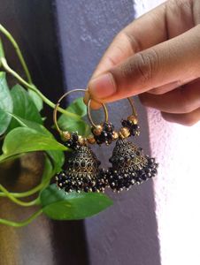 Black Beaded Gold Jhumka