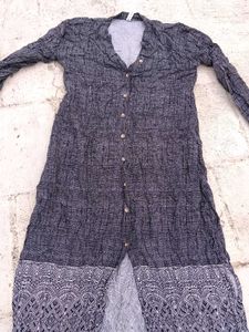 Grey Patterned Long Sleeve Dress