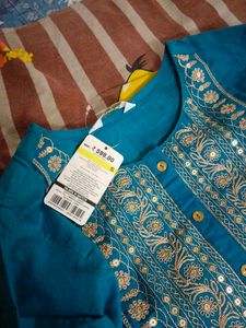 Teal Embroidered Kurti - Size S
