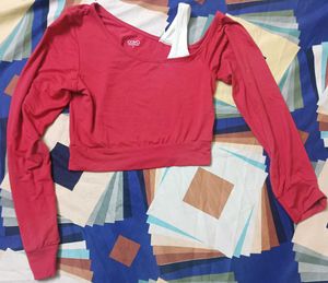 Cute Red Long Sleeve Crop Top