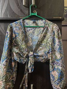 Paisley Print Tie-Front Top