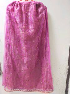 Net Embroidered Long Pink Skirt